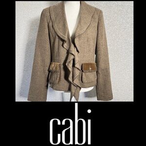 Cabi blazer women’s tweed wool blend jacket academia Y2K tailored ruffle